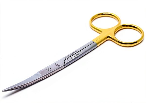 ARTMAN INSTRUMENTS Scissors 4.5 inch curved Iris Micro Dissecting Gold Plated handle Fine Point Dental Surgical Gum Scissors-8